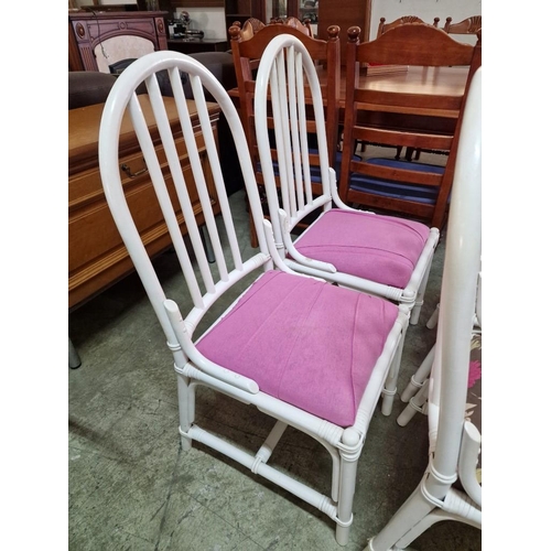 522 - Set of 4 x White Colour Dining Chairs with Pink or Floral Padded Seats, (4)