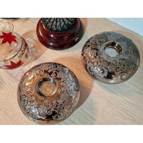 608 - 2 x Tall Candle Holders with Twisted Metal Base, Together with Pair of Decorative Round Silver Colou... 