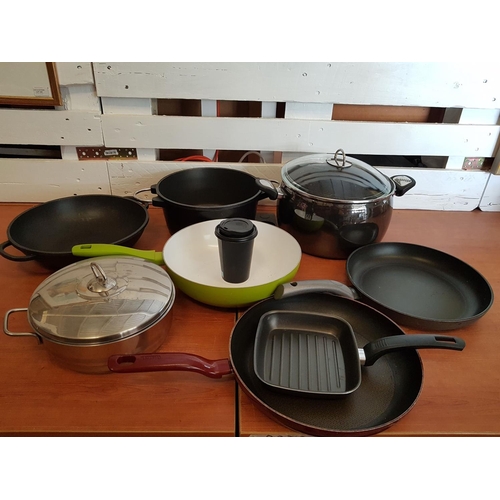 131 - Collection of Large Tefal, Cast Iron, Stainless Steel Cooking Pots, Pans, Wok etc (8pcs)