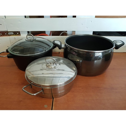 131 - Collection of Large Tefal, Cast Iron, Stainless Steel Cooking Pots, Pans, Wok etc (8pcs)