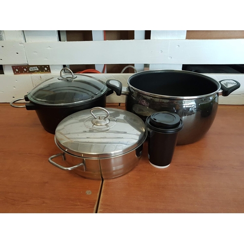 131 - Collection of Large Tefal, Cast Iron, Stainless Steel Cooking Pots, Pans, Wok etc (8pcs)