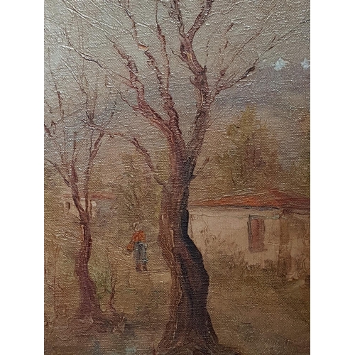 170 - Village in Woodlands in Autumn Vintage Oil on Board Signed by Artist in Gilded Frame (34.5 x 41.5cm)