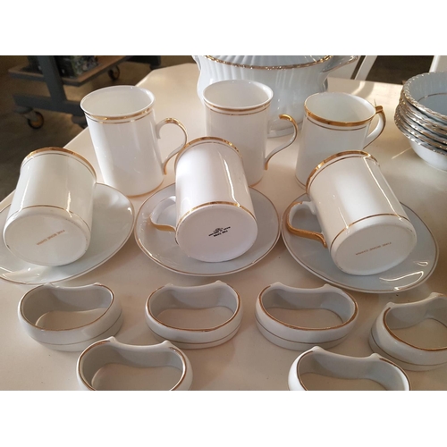 183 - Various Brands White Porcelain Dinner Service Items with Gold Rim; Soup Tureen, 6 x Mugs, 6 x Napkin... 