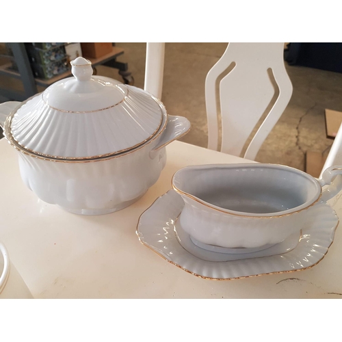 183 - Various Brands White Porcelain Dinner Service Items with Gold Rim; Soup Tureen, 6 x Mugs, 6 x Napkin... 