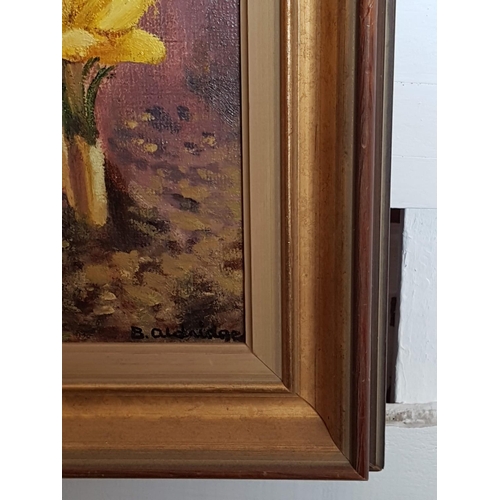 186 - Yellow Spring Crocus Vintage Oil on Board in Gilded Frame Signed by Artist (34 x 38cm)