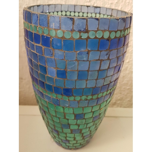 188 - DIY Craft Tiny Glass Tiles Mosaic Vase / Flower Pot (H:24cm) Together with Glass Art Plated (1 x Big... 