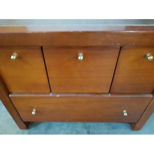 229 - Retro Style Small Chest of 4 - Drawers / Large Bedside Unit with Gold Tone Handles in Dark Brown Col... 