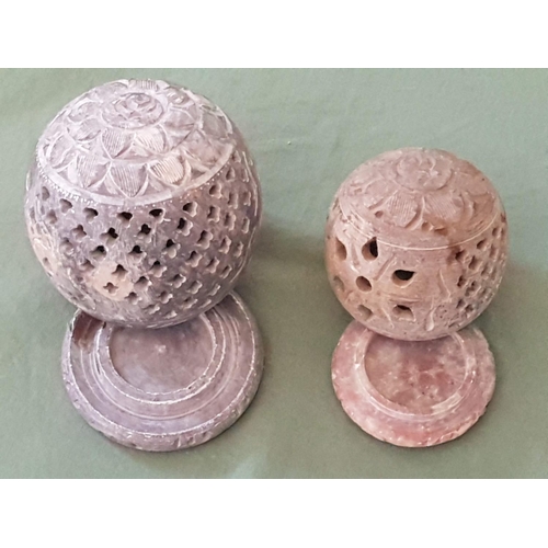 238 - Hand Carved Globe Shaped Candle Holders Tealights (Ø8cm x H:9.5cm, Ø6.5cm x H:8cm), (2pcs)