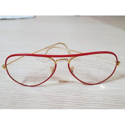 249 - Ray - Ban, Red and Gold Prescription Glasses Together with Original Case (Adult Size L:13cm)