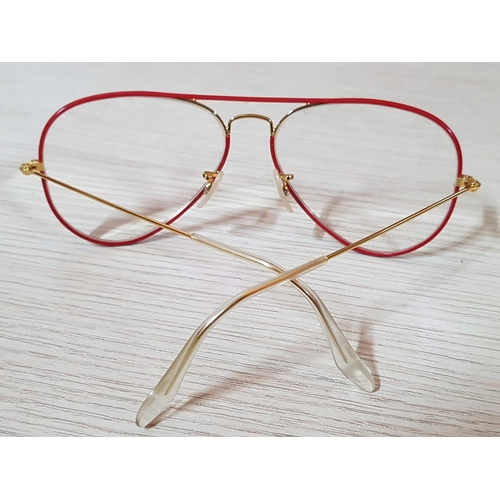 249 - Ray - Ban, Red and Gold Prescription Glasses Together with Original Case (Adult Size L:13cm)