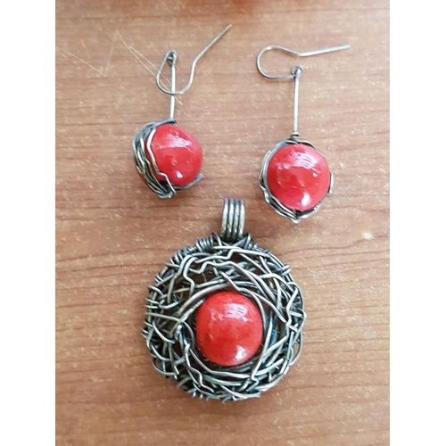 309 - Modern Stylish Costume Jewellery in Red Tone; Stylish Beads Necklace (L:43cm) M&S and Metal Art Larg... 