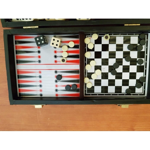 35 - Wood / Cork Backgammon and Travel 3in 2 (Leather Effect Case - Domino + Chess + Backgammon)