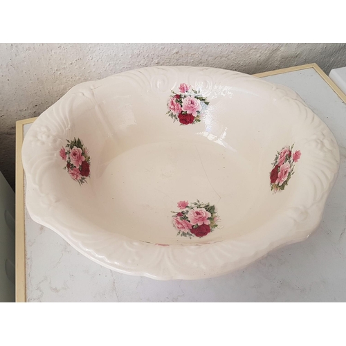 488 - Vintage Style Wash Basin Bowl with Jug (A/F) with Floral Pattern Staffordshire (Bowl 40 x 35cm and J... 