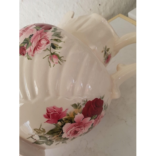 488 - Vintage Style Wash Basin Bowl with Jug (A/F) with Floral Pattern Staffordshire (Bowl 40 x 35cm and J... 