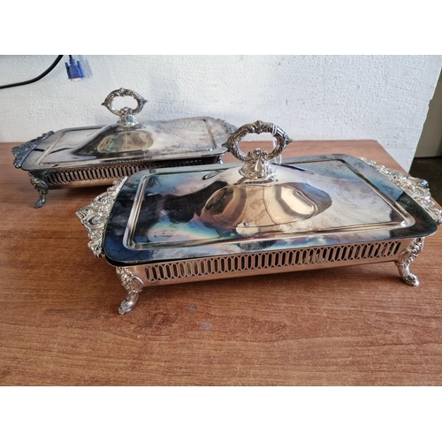 134 - Pair of Decorative Silver Plated 'Baroque by Wallace' (7/3) Twin Handle Serving Dish Stands with Cov... 