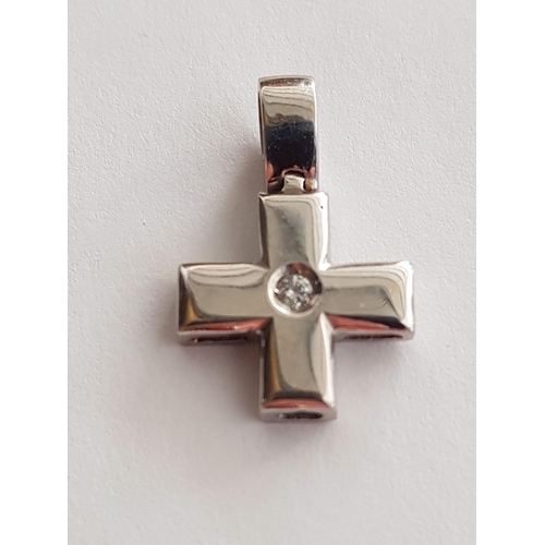 128 - White Gold (750/18ct) Cross Pendant Total Weight 2gr (Approx. 1.5 x 1.5cm)