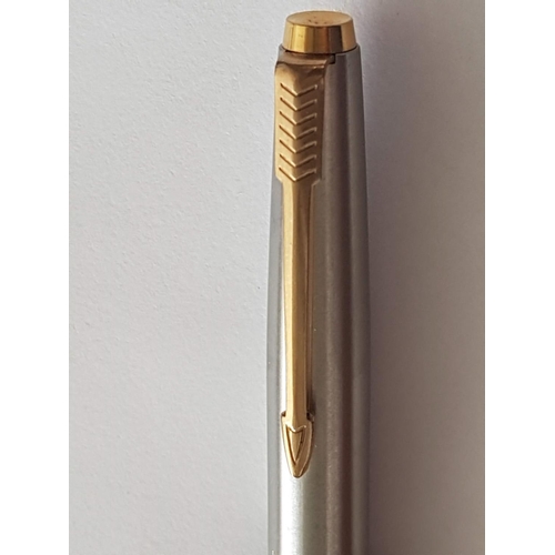 189 - Parker 45 Ballpoint Pen, Black / Silver Gold Trim in Original Box