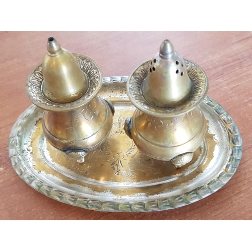 374 - Vintage Style Silver Plated / EPNS / Brass Tableware; Salt and Pepper Holder with Tray and Quantity ... 