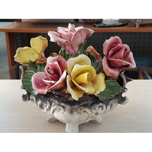 470 - Vintage Capodimonte Large Rose Center Piece Footed Bowl (H:23cm) Together with One Other Similar (H:... 