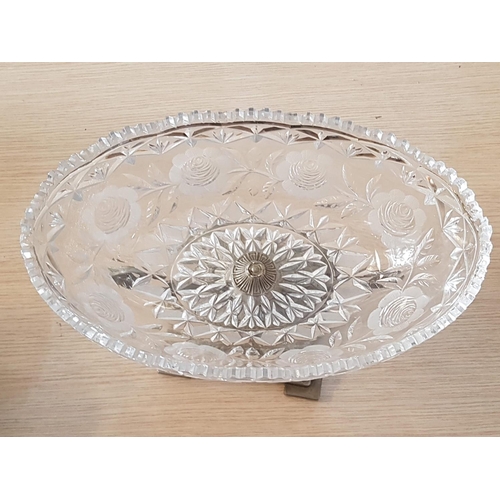 471 - Cut Glass Floral Pattern Compote / Fruit, White Metal Pedestal Bowl Style / Center Piece, Circa 1930... 