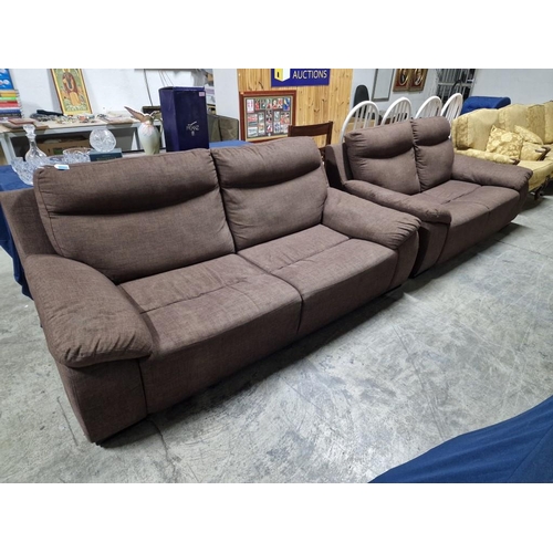 139 - Brown Fabric 3-Seater and 2-Seater Sofas