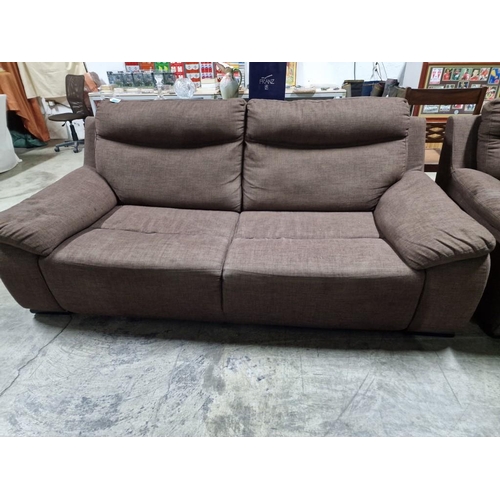 139 - Brown Fabric 3-Seater and 2-Seater Sofas