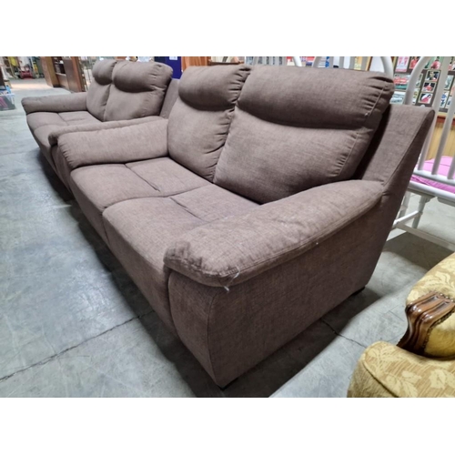 139 - Brown Fabric 3-Seater and 2-Seater Sofas