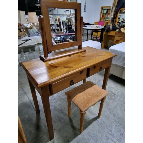 142 - Solid Pine Wood Dressing Table with 2-Drawers (Approx. 100 x 47 x 78cm), Together with Dressing Tabl... 