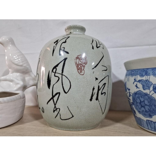 149 - Oriental Style Vase and Planter, Together with White Ceramic Planter with Birds, (30