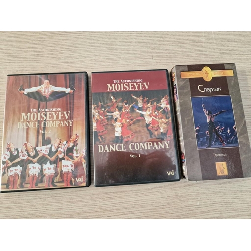 154 - 2 x Moiseyev Dance Company DVD's (Vol 1 and 2) and Bolshoi Spartacus VHS, (3)