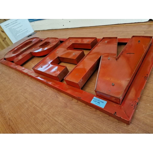 196 - Red Metal 3D 'OPEN' Sign with Lights (Untested), Approx. 95 x 36cm)