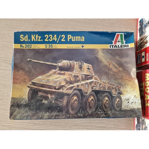 197 - 3 x Scale Model Kits of Tanks; Italeri 1:35 Sd.Kfz.234/2 Puma, ESCI 1:35 M60 A3 TTS and LAV25 TUA, (... 