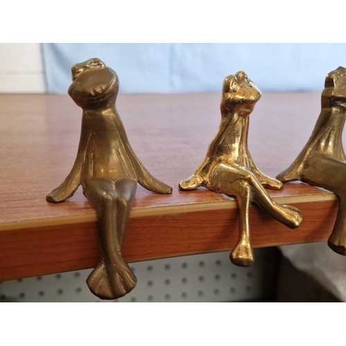 201 - Collection of 8 x Brass Frog Ornaments / Shelf-End Sitting, (8)