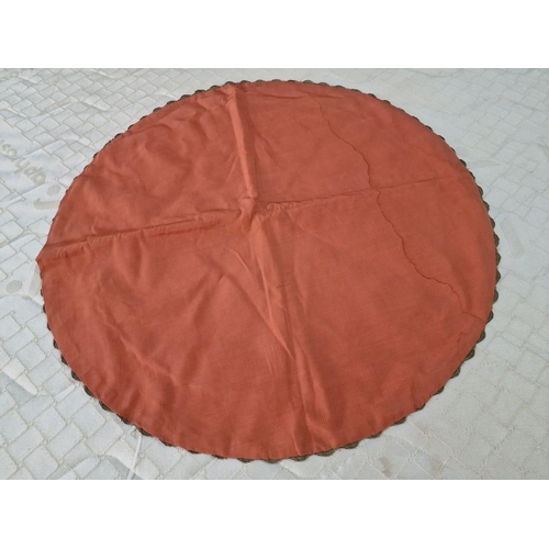 217 - Decorative Oriental Style Round Table Cloth with Embroidered Flower, Orange Border, Fancy Trim and S... 