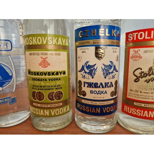 292 - 5 x Bottles of Russian Vodka; Stolichnaya, Moskovskaya, Gzhelka and One Other, (5)