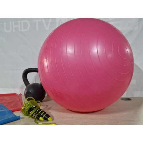 465 - Collection of Exercise Equipment; 12kg Kettlebell Weight, Exercise Ball, Jump / Ketler Skipping Rope... 