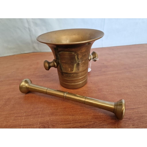 65 - Heavy Brass Pestle & Mortar, Made from Artillery Shell, (Approx. Ø: 14.5cm, H: 12.5cm)