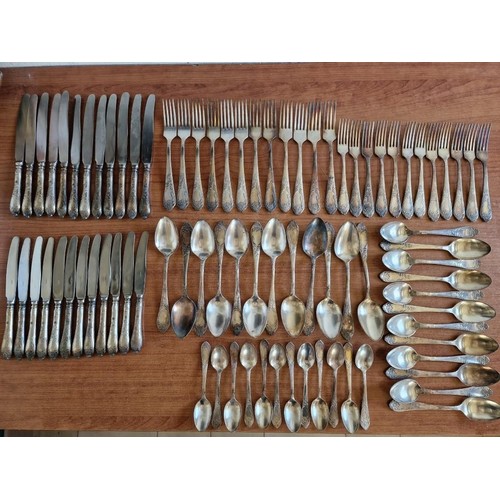 256 - Vintage 84 Piece (12-Place) Decorative Silver Cutlery / Flatware Set, Incl. Twelve of Each: Serving ... 