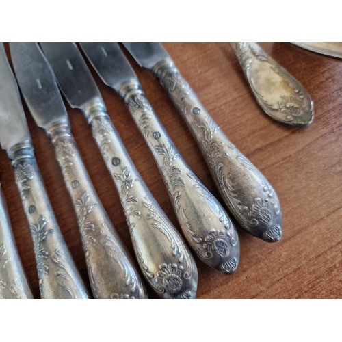 256 - Vintage 84 Piece (12-Place) Decorative Silver Cutlery / Flatware Set, Incl. Twelve of Each: Serving ... 