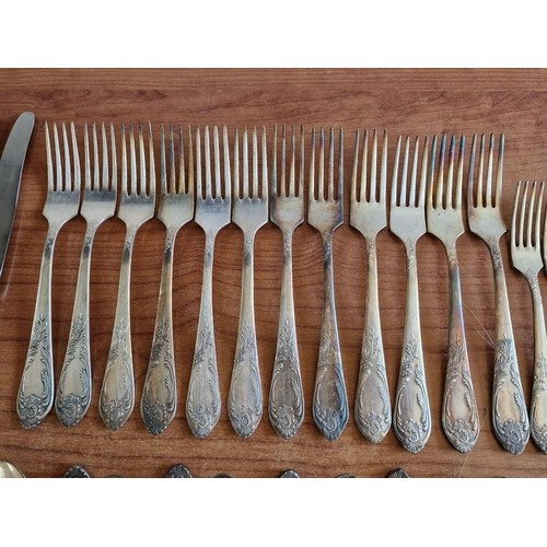 256 - Vintage 84 Piece (12-Place) Decorative Silver Cutlery / Flatware Set, Incl. Twelve of Each: Serving ... 