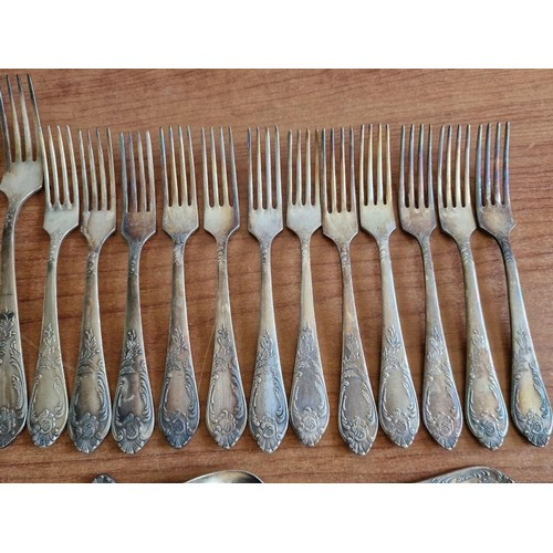 256 - Vintage 84 Piece (12-Place) Decorative Silver Cutlery / Flatware Set, Incl. Twelve of Each: Serving ... 