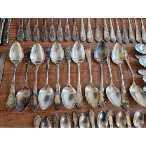 256 - Vintage 84 Piece (12-Place) Decorative Silver Cutlery / Flatware Set, Incl. Twelve of Each: Serving ... 