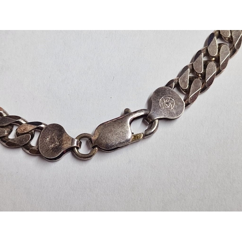 147 - Sterling Silver (.925) Heavy Flat Link Chain Necklace, Made in Italy, (Approx. L: 44cm, 37.9g)