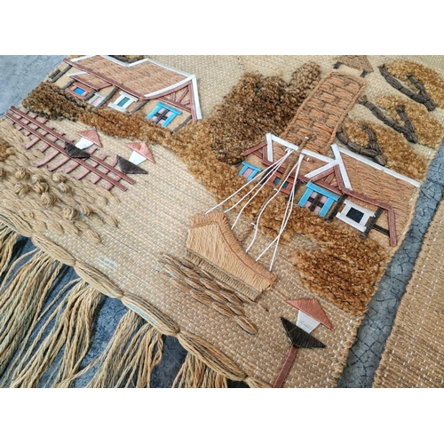 750 - 3 x Handmade / Handwoven Wall Hangings; 2 with Boat Theme, 1 with Basket of Flowers Using Wicker, (3... 