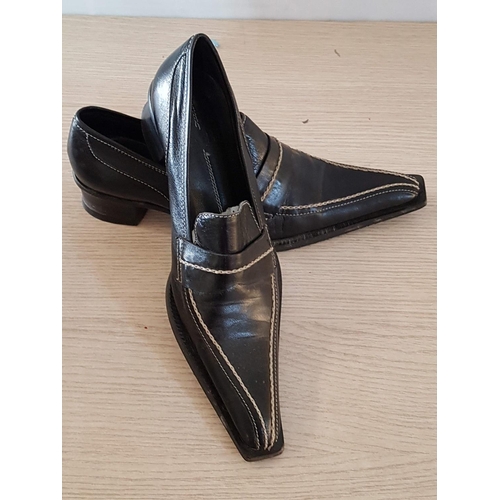 705 - Retro Square Toe Mid Heeled Daily Loafers (Black Leather, Size 35)