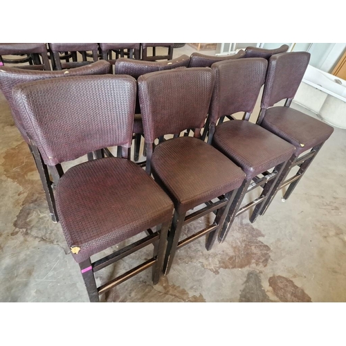 685 - Set of 4 x Bar Stools; Dark Wood Frame / Legs, with Padded Brown Colour Textured Vinyl Seat & Back R... 