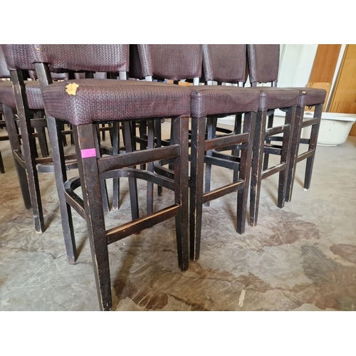 685 - Set of 4 x Bar Stools; Dark Wood Frame / Legs, with Padded Brown Colour Textured Vinyl Seat & Back R... 