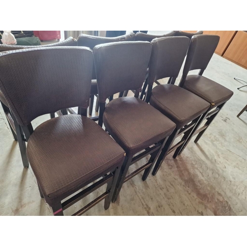 686 - Set of 4 x Bar Stools; Dark Wood Frame / Legs, with Padded Brown Colour Textured Vinyl Seat & Back R... 