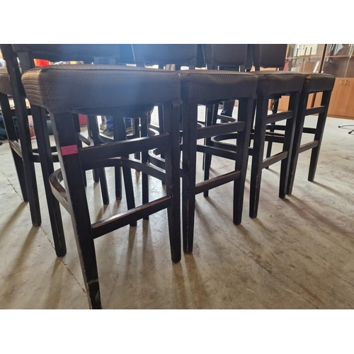 686 - Set of 4 x Bar Stools; Dark Wood Frame / Legs, with Padded Brown Colour Textured Vinyl Seat & Back R... 