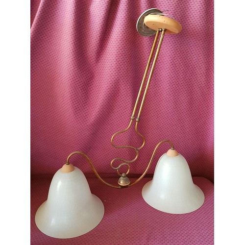 777 - Mid-Century Copper and Milk Glass Hanging Lights (2-Light and 1 - Light) with Extra Lamp Shade (Un-T... 